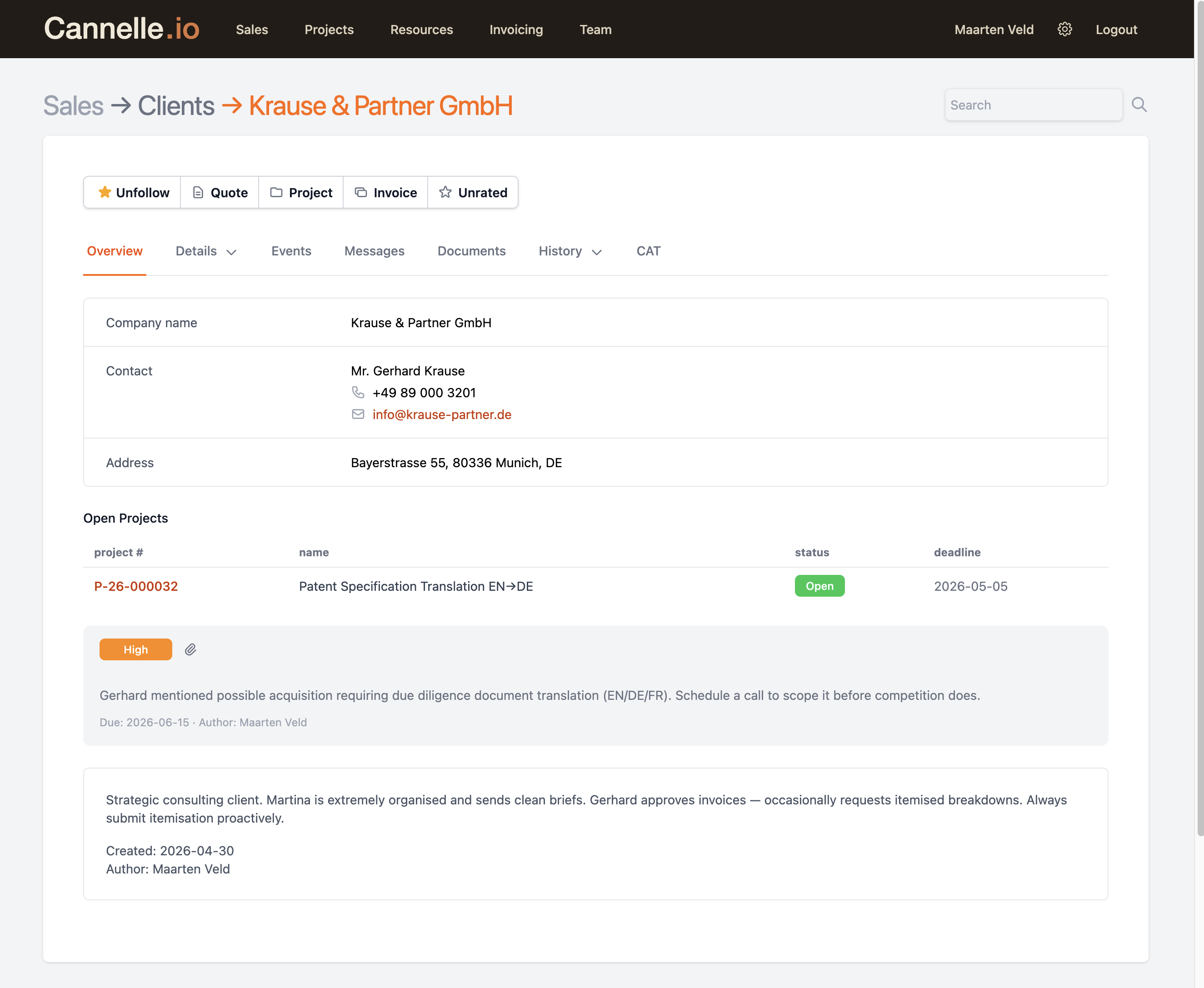 Client record — Overview tab
